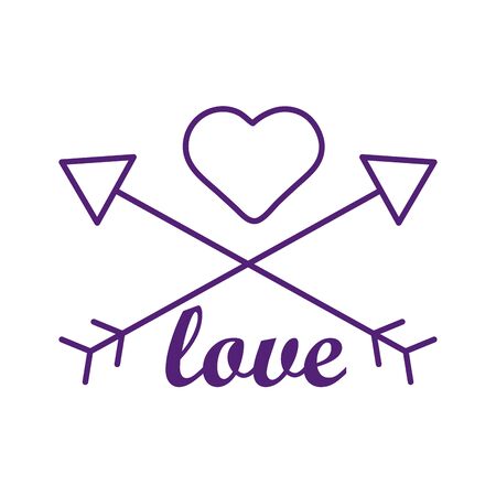 Heart with arrows and love word line style icon design of love passion and romantic theme Vector illustrationのイラスト素材
