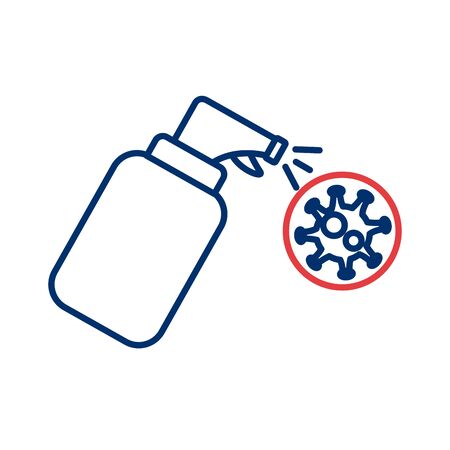 splash bottle with covid 19 particle line style icon vector illustration designのイラスト素材