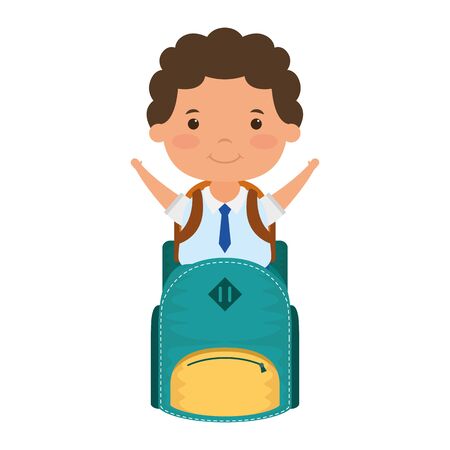 cute little student boy with schoolbag character vector illustration designのイラスト素材