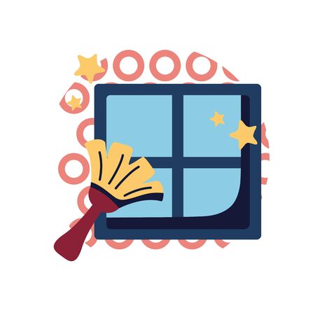 brush cleaning window flat style icon design, Cleaning service wash home hygiene equipment domestic interior housework and housekeeping theme Vector illustrationのイラスト素材