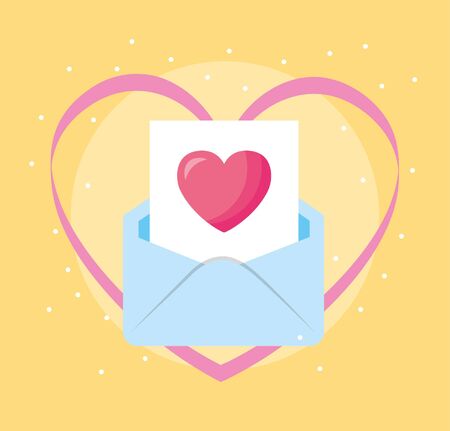 happy valentines day card with envelope and heart vector illustration designのイラスト素材