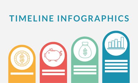 Timeline Infographics with money icons design, Data information business and analytics theme Vector illustrationのイラスト素材