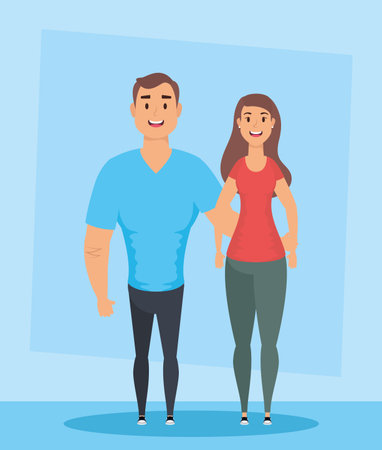 young man with woman characters vector illustration designのイラスト素材