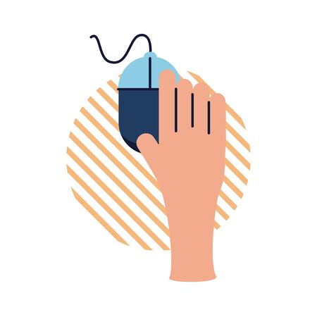 hand with mouse flat style icon design, Digital technology and communication theme Vector illustrationのイラスト素材