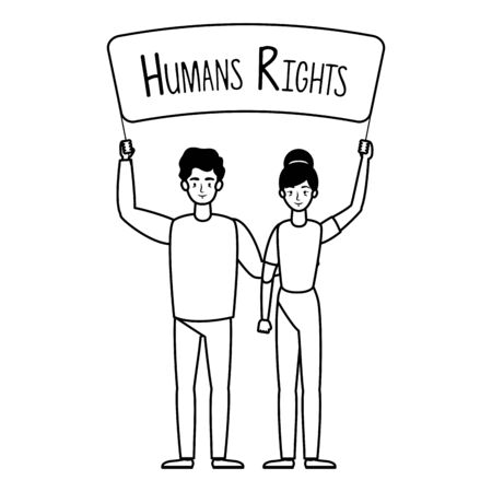 young lovers couple with human rights label vector illustration designのイラスト素材