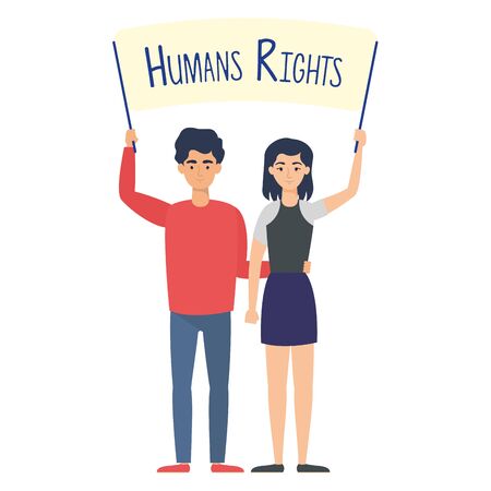 young lovers couple with human rights label vector illustration designのイラスト素材