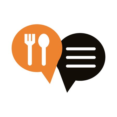 speech bubbles with fork and spoon delivery service silhouette style vector illustration designのイラスト素材