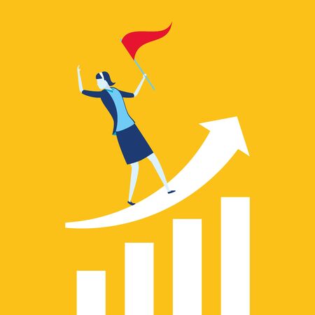 businesswoman with flag arrow growth chart business success vector illustrationのイラスト素材
