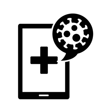 covid19 virus particle with smartphone silhouette style vector illustration designのイラスト素材