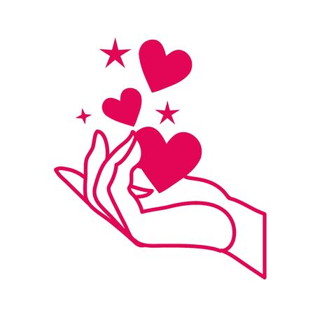 happy valentines day hand lifting hearts vector illustration designのイラスト素材