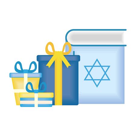 happy hanukkah koran book with gifts boxes vector illustration designのイラスト素材