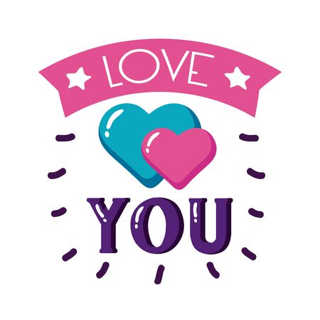 Love you text with hearts flat style icon design of Passion and romantic theme Vector illustrationのイラスト素材