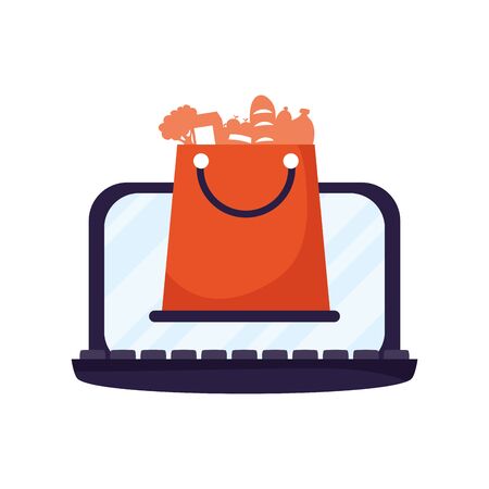 laptop computer with shopping bag vector illustration designのイラスト素材