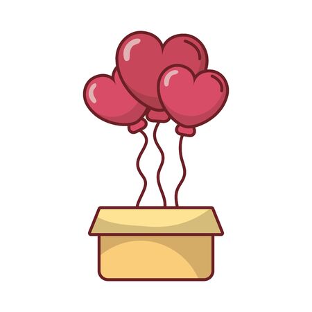 happy valentines day heart balloons helium with gifts vector illustrationのイラスト素材