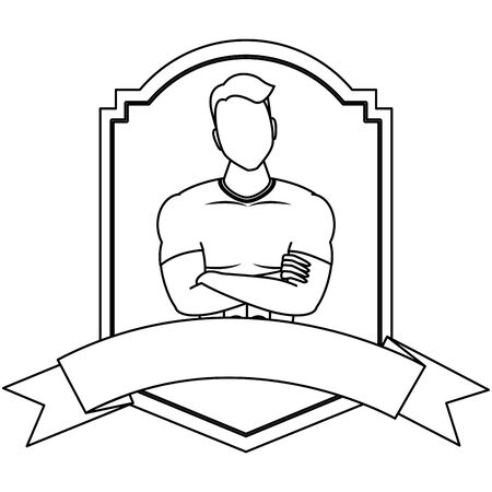 young strong man athlete in frame vector illustration designのイラスト素材