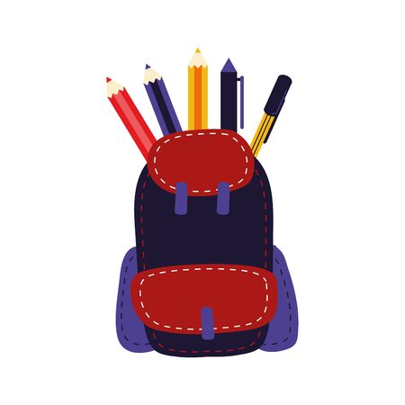 schoolbag supply with pencils and pen supplies vector illustration designのイラスト素材