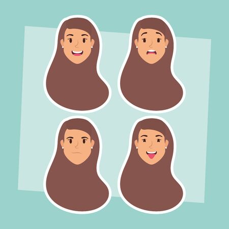 group of women heads and expressions vector illustration designのイラスト素材