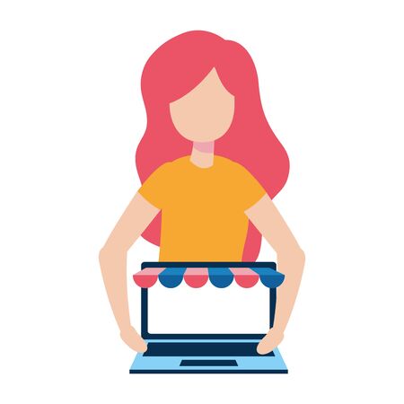 woman with laptop computer avatar character vector illustration desingのイラスト素材