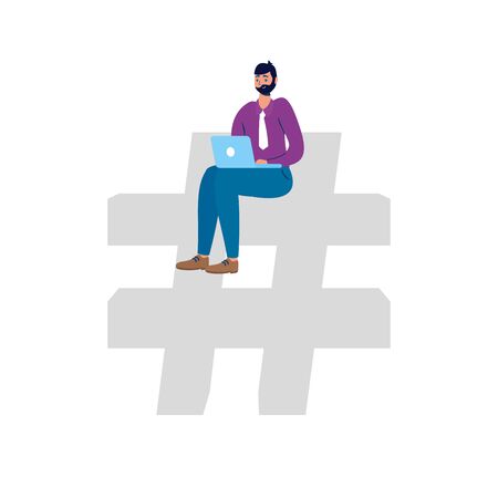 man using laptop with social media technology vector illustration designのイラスト素材