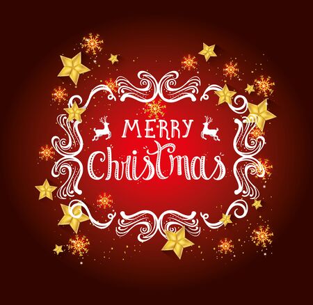 merry christmas poster with frame and decoration vector illustration designのイラスト素材