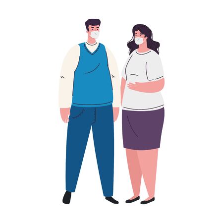 woman and man avatar with mask design of medical care and covid 19 virus theme Vector illustrationのイラスト素材