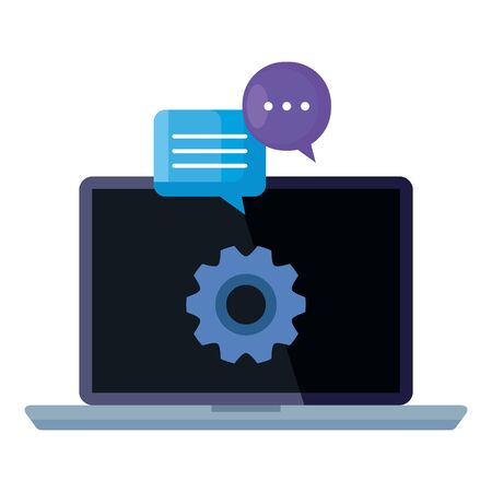laptop with gear and bubbles design, Digital marketing and ecommerce theme Vector illustrationのイラスト素材