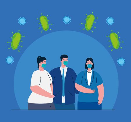 women and man with masks design of medical care and covid 19 virus theme Vector illustrationのイラスト素材