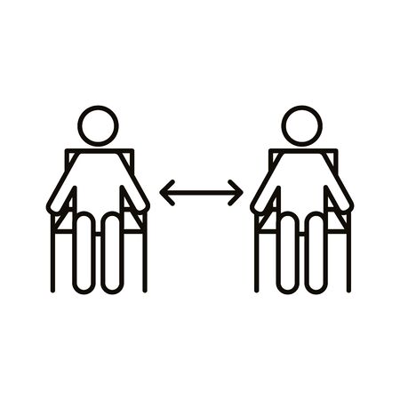 figures humans in chairs with arrows social distance line style vector illustration designのイラスト素材