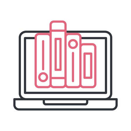 Ebooks on laptop line style icon design, Book download elearning electronic library technology digital and education theme Vector illustrationのイラスト素材