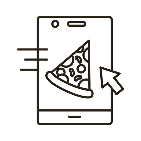 smartphone with pizza delivery app line style icon vector illustration designのイラスト素材