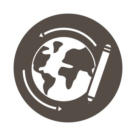 world planet with pencil block style vector illustration designのイラスト素材