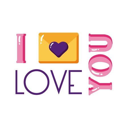 I love you text with heart on card flat style icon design of Passion and romantic theme Vector illustrationのイラスト素材