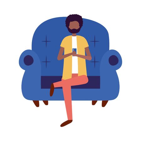 Avatar man with smartphone on chair design, Boy male person people human social media and portrait theme Vector illustrationのイラスト素材