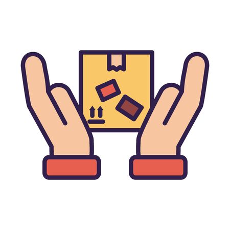 hand lifting box packing postal service line and fill style vector illustration designのイラスト素材