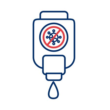 soap dispenser with covid 19 particle line style vector illustration designのイラスト素材