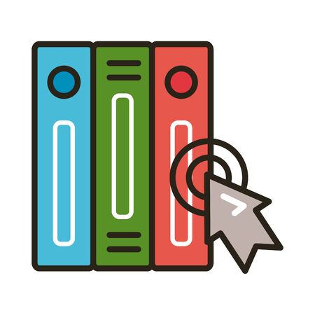 pile electronic books with mouse arrow education online line and fill style vector illustration designのイラスト素材