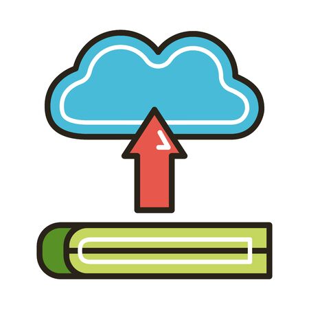 electronic book with cloud computing education online line and fill style vector illustration designのイラスト素材