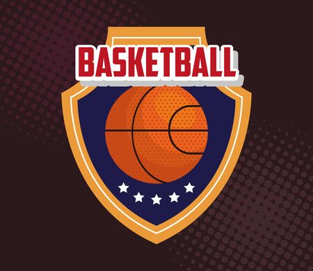 basketball , emblem, design with basketball ball, ball and shield with stars vector illustrationのイラスト素材