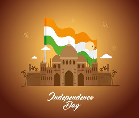 india happy independence day celebration with famous monument vector illustration designのイラスト素材