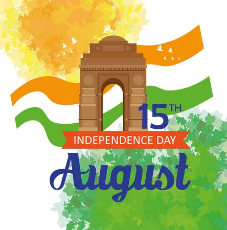 india happy independence day celebration with famous monument, 15th august celebration vector illustration designのイラスト素材