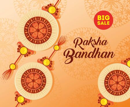 greeting card with decorative set of rakhi for raksha bandhan, indian festival for brother and sister bonding celebration, the binding relationship vector illustration designのイラスト素材