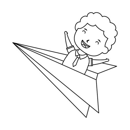 cute little student boy in paper airplane vector illustration designのイラスト素材