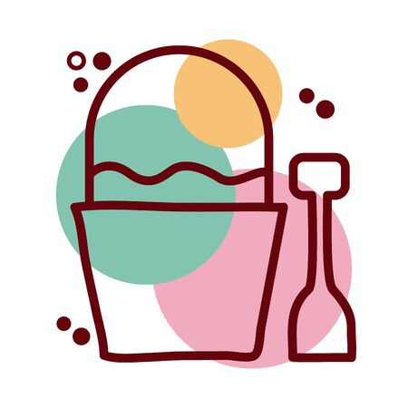 sand bucket and shovel line and color style icon vector illustration designのイラスト素材