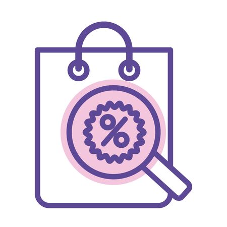 shopping bag with percent symbol and magnifyng glass line style vector illustration designのイラスト素材