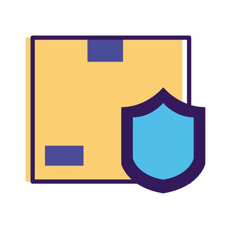 box carton with shield delivery service line and fill style vector illustration designのイラスト素材