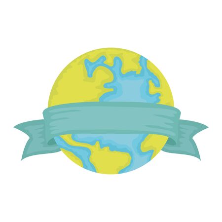 world planet earth with ribbon frame vector illustration designのイラスト素材