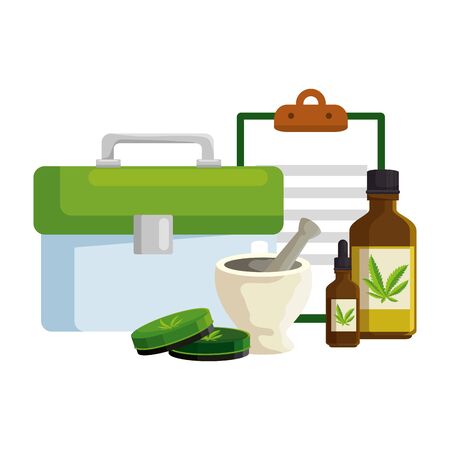 medical kit and checklist with cannabis products vector illustration designのイラスト素材