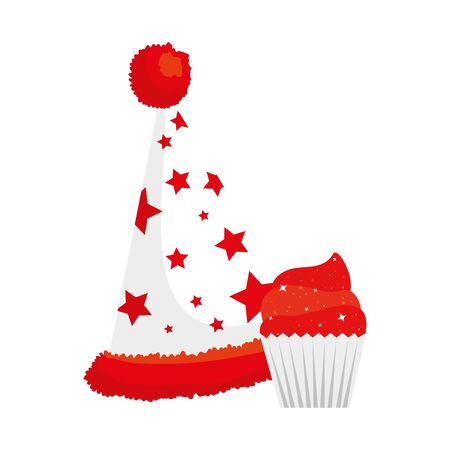 Hat with stars and cupcake design, Party celebration event happy birthday holiday surprise anniversary and decorative theme Vector illustrationのイラスト素材