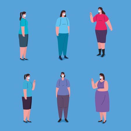 group women wearing medical protective mask against covid 19 vector illustration designのイラスト素材