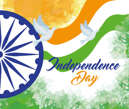 indian happy independence day with ashoka wheel decoration vector illustration design